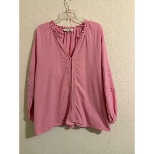 The Pioneer Woman Pink Cotton Gauze Lace Trim Ruffle Blouse 2X TPW2510147847